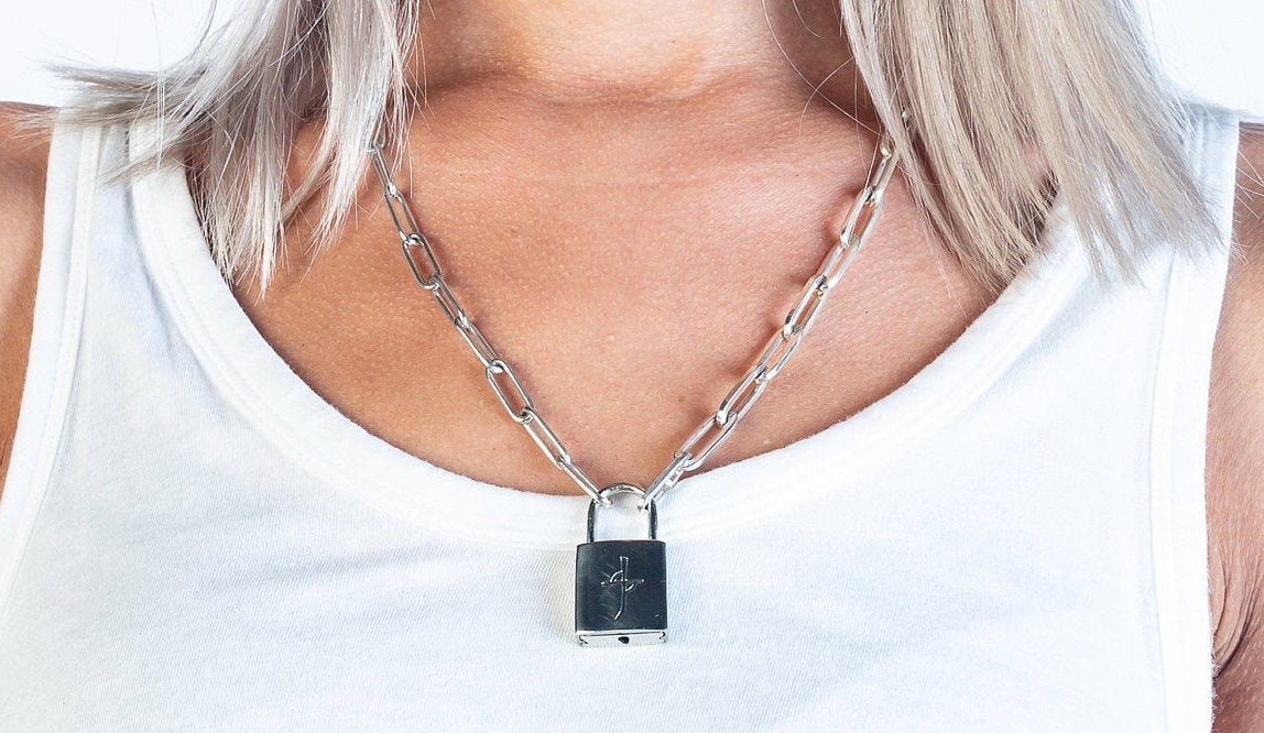 Sterling Silver Stash Lock Chain Link Necklace