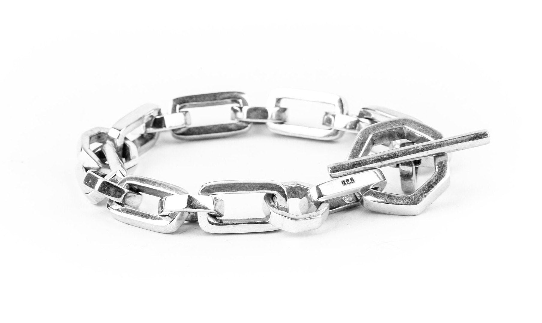 Chunky 925 Sterling Silver Chain Link Bracelet Geometric 