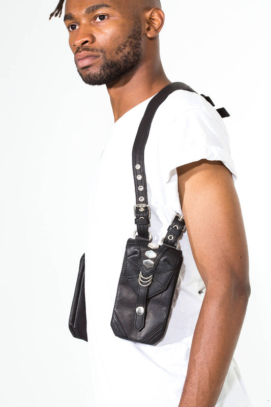 TRIPLE THREAT Black Leather Body Harness w/ Removable Wallet Pockets –  Jungle Tribe LA