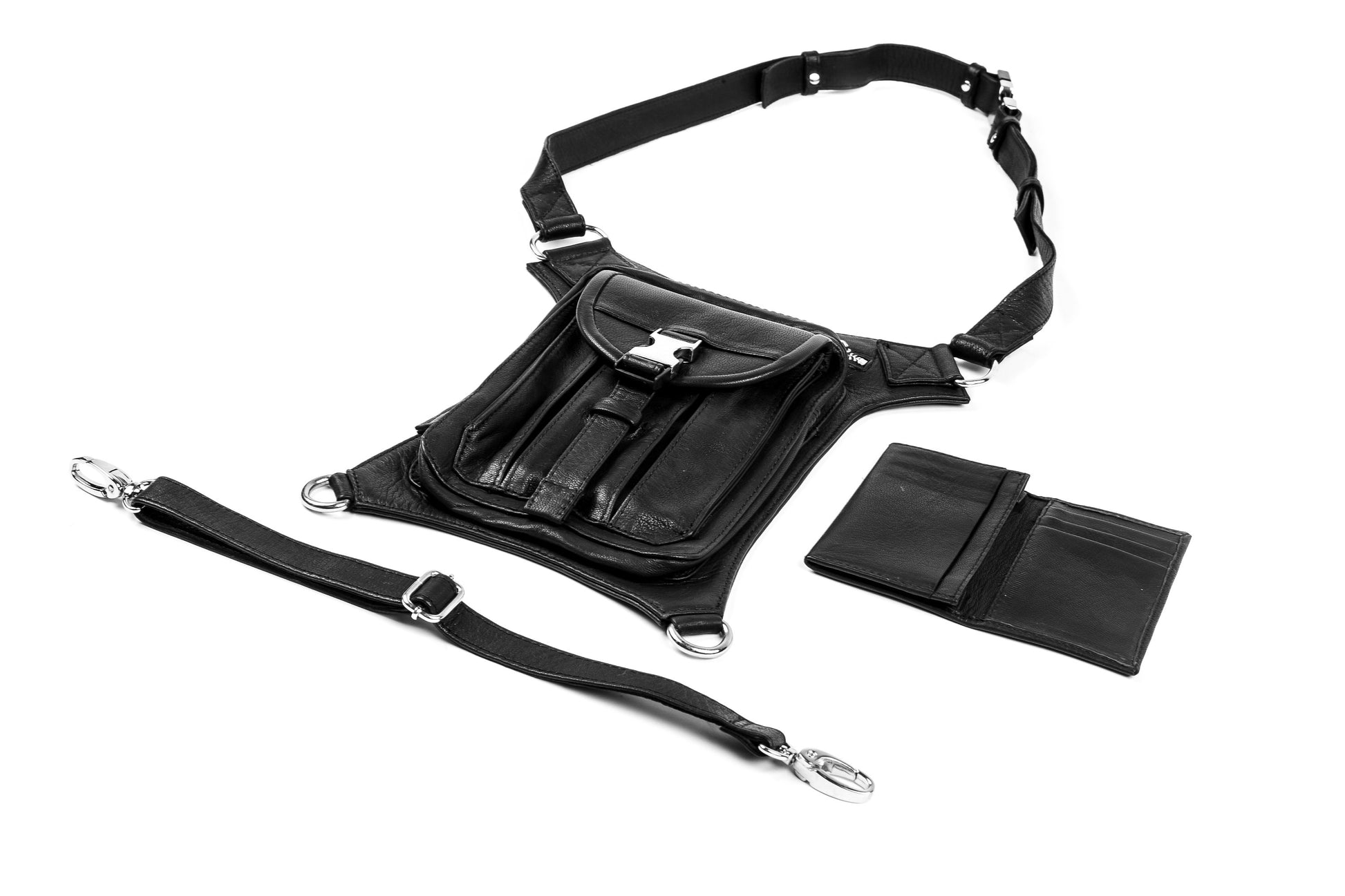 Edge Tactic Black Leather Holster and Hip Bag Utility Belt with